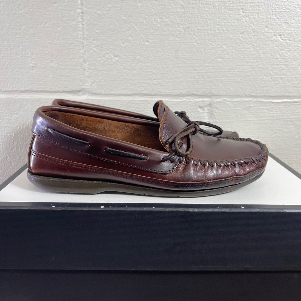 Minnetonka Moccasin 768 Brown Leather Comfort Slip On Shoes Men's Size 7.5